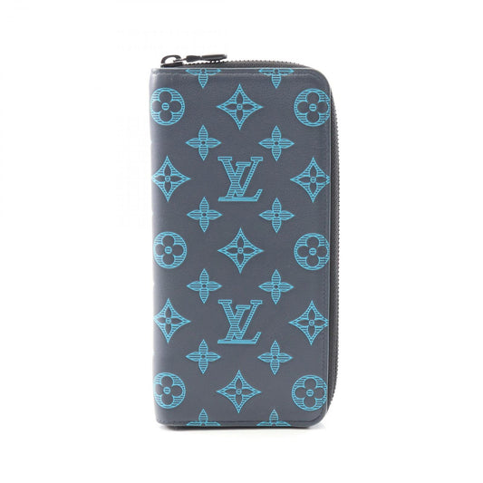 Louis Vuitton Monogram Shadow Zippy Wallet Vertical - Navy Leather