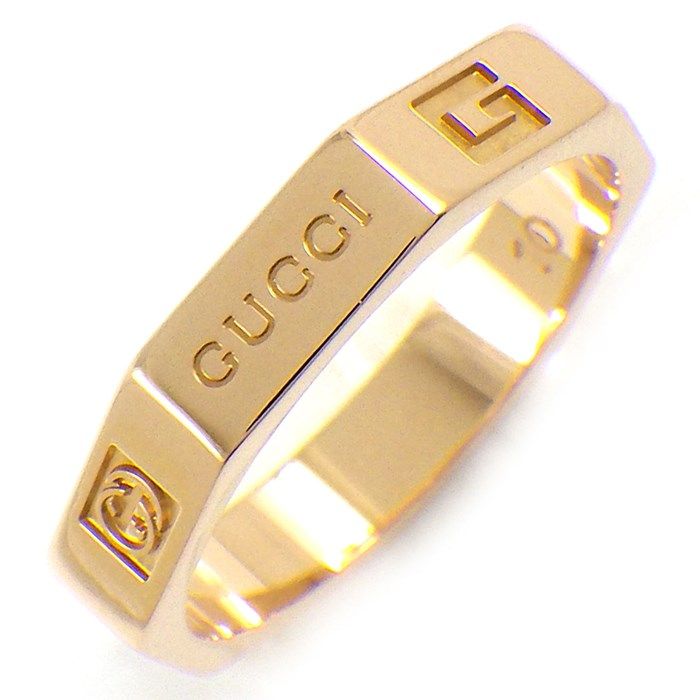 GUCCI Octagonal GG Logo Icon Ring in K18 Pink Gold - Size 9.5