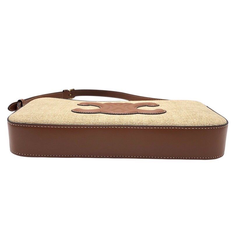 CELINE Triomphe Camera Shoulder Bag in Tan Canvas & Calfskin