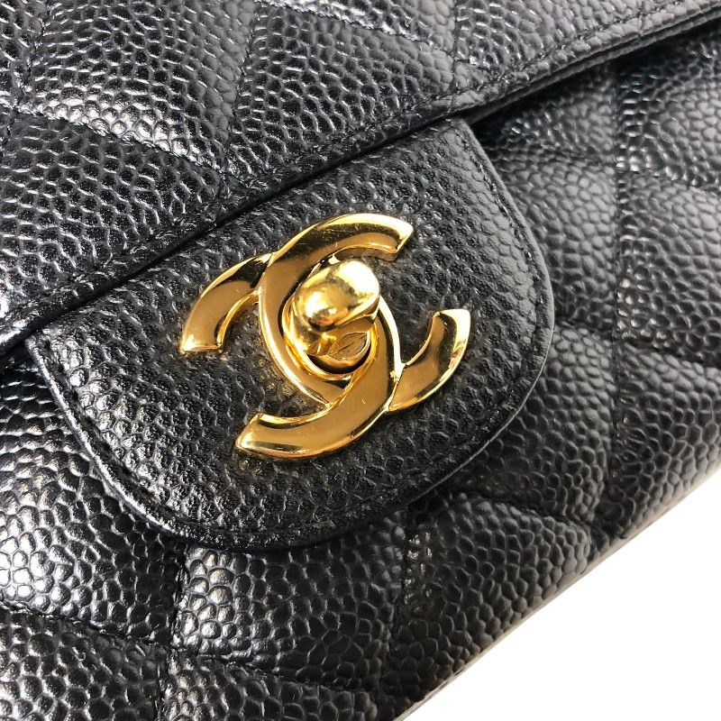 CHANEL Matelassé 25 Black Caviar Skin Shoulder Bag with Gold Hardware