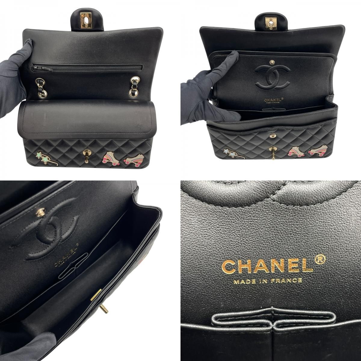 CHANEL Matelassé 25 Wappen Black Lambskin Shoulder Bag