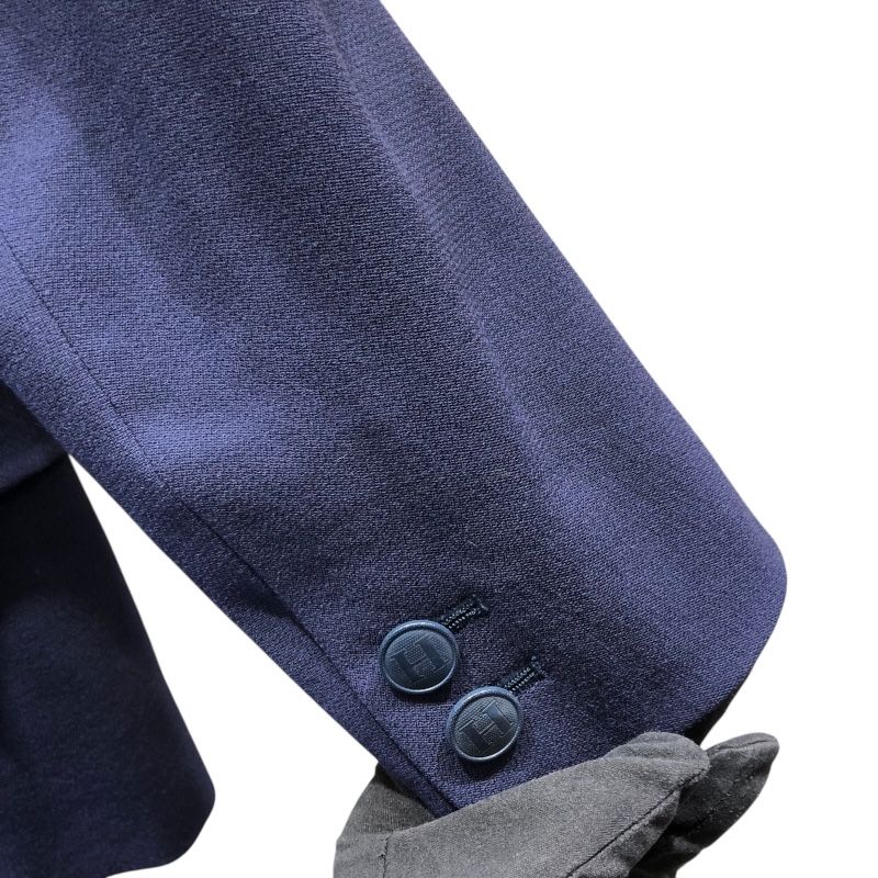 HERMES Velvet Collar Wool Jacket in Navy - Women's Tailored Elegance