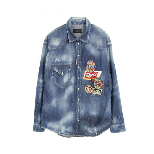 DSQUARED2 Dropped Military Fit Denim Shirt - Blue Cotton Excellence