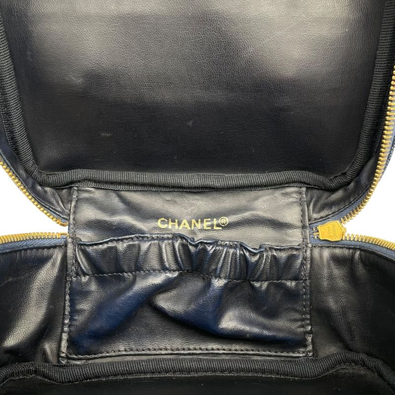 CHANEL Vanity A01618 Blue Denim Handbag with Gold Hardware