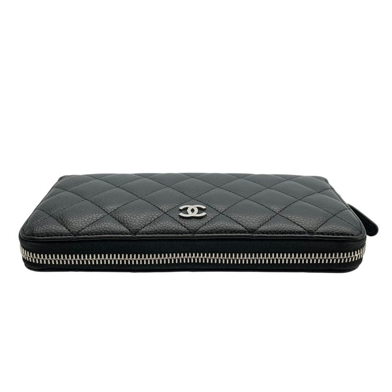 CHANEL Matelassé Round Zip Wallet AP0242 - Black Caviar Leather