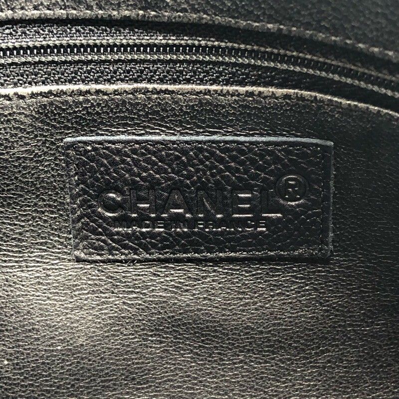 CHANEL Logo Small Boston Bag in Soft Caviar & Patent Leather