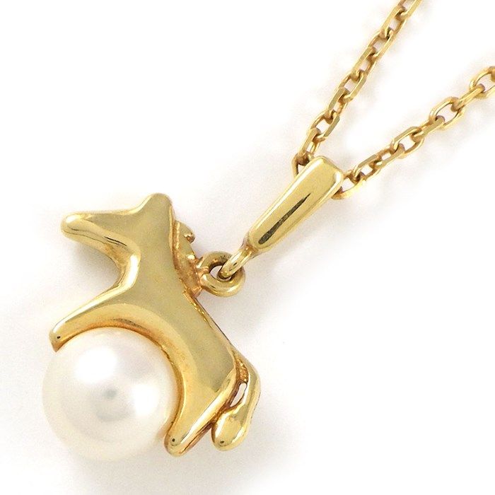 MIKIMOTO Horse Motif Necklace with 5mm Pearl in K18 Yellow Gold