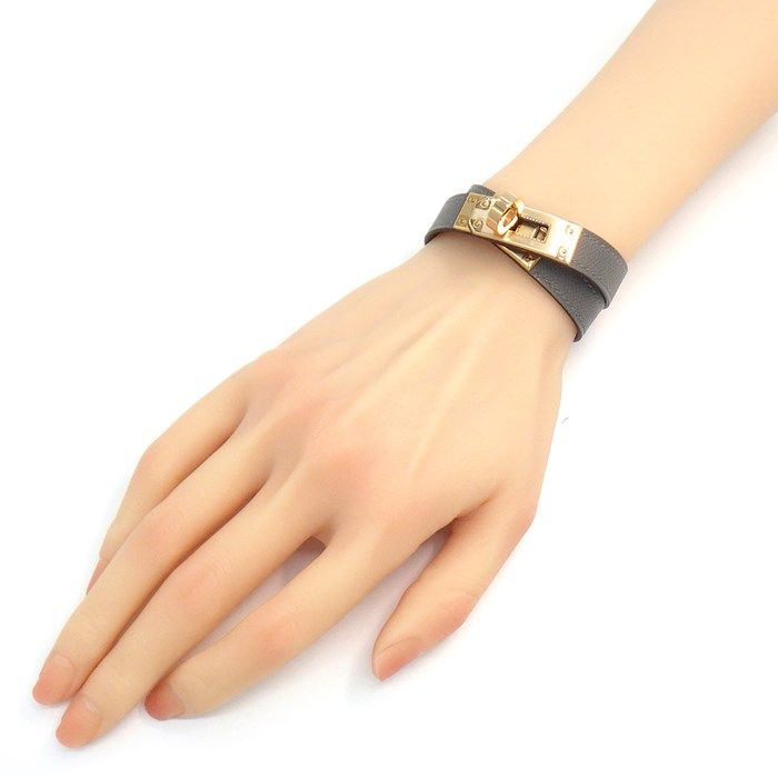 HERMES Kelly Double Tour Bracelet in Grey Calfskin & Pink Gold