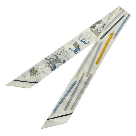HERMES A Vos Crayons Carre Twilly Silk Scarf - White