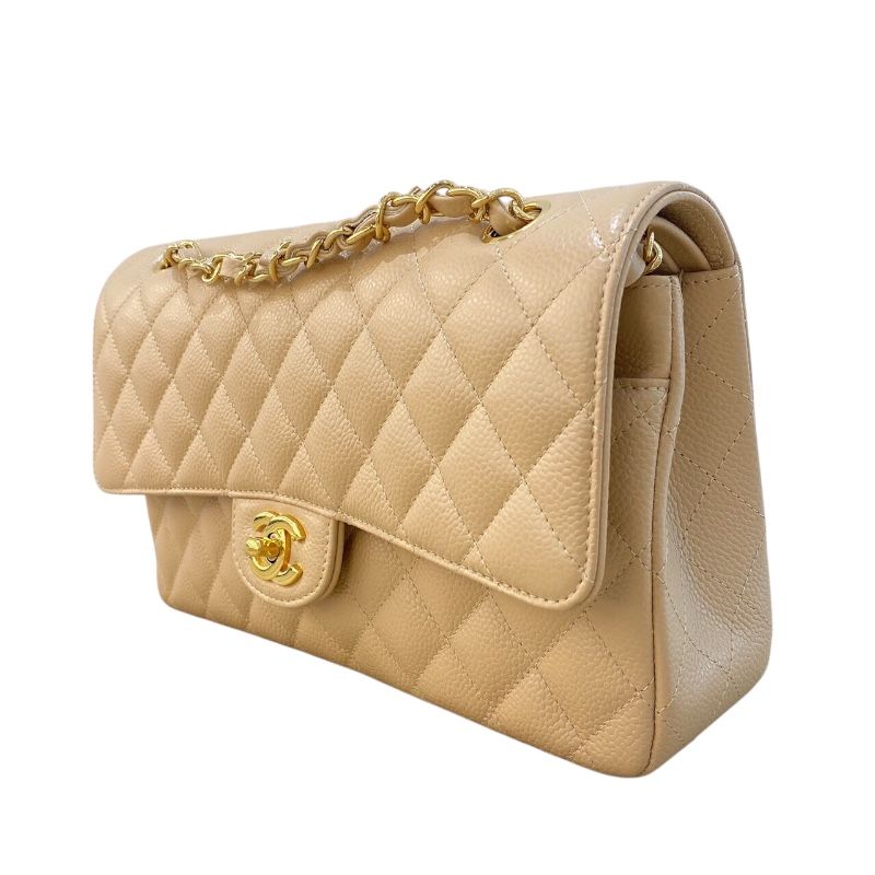 CHANEL Matelassé 25 Beige Caviar Shoulder Bag with Gold Hardware