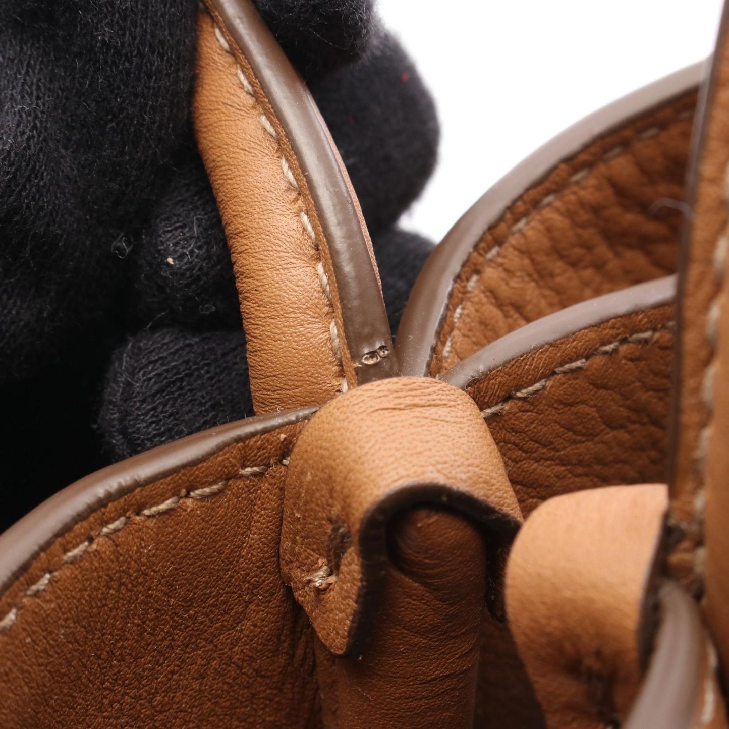 PRADA Soft Grain Triangle Logo Mini Tote Bag - Camel Leather