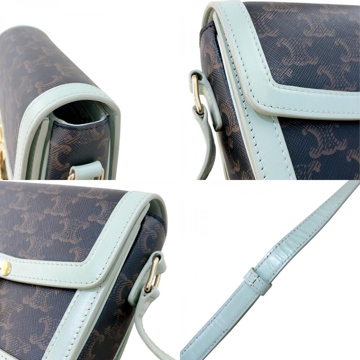 CELINE Green Triomphe Canvas & Calfskin Shoulder Bag - Timeless Elegance