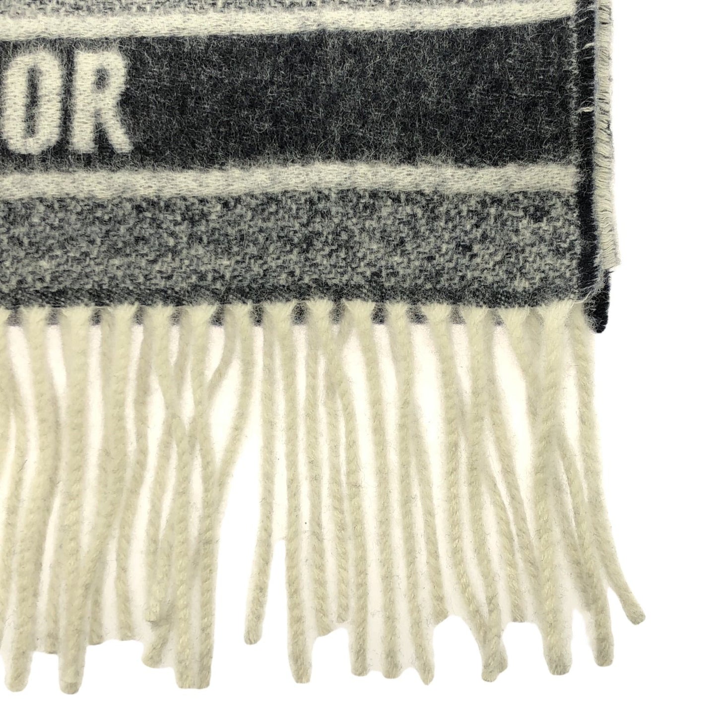 Dior Cashmere Oblique Scarf in Ecru White/Navy Blue - Exquisite Luxury