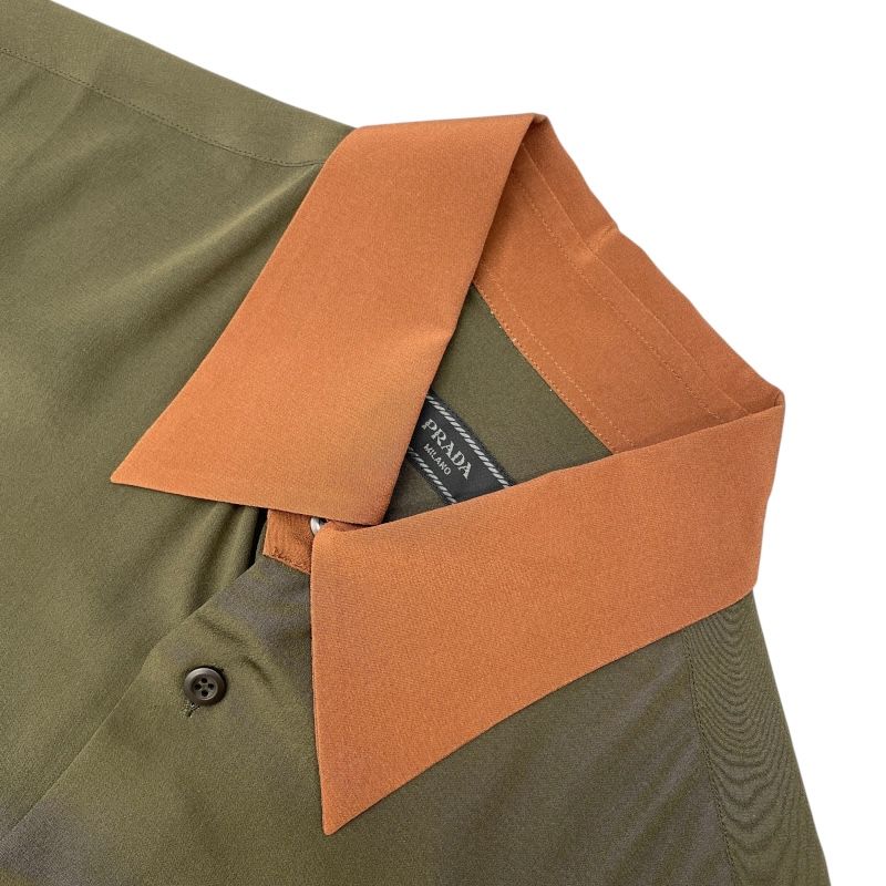 PRADA Bi-Color Silk Shirt in Khaki - UCM962