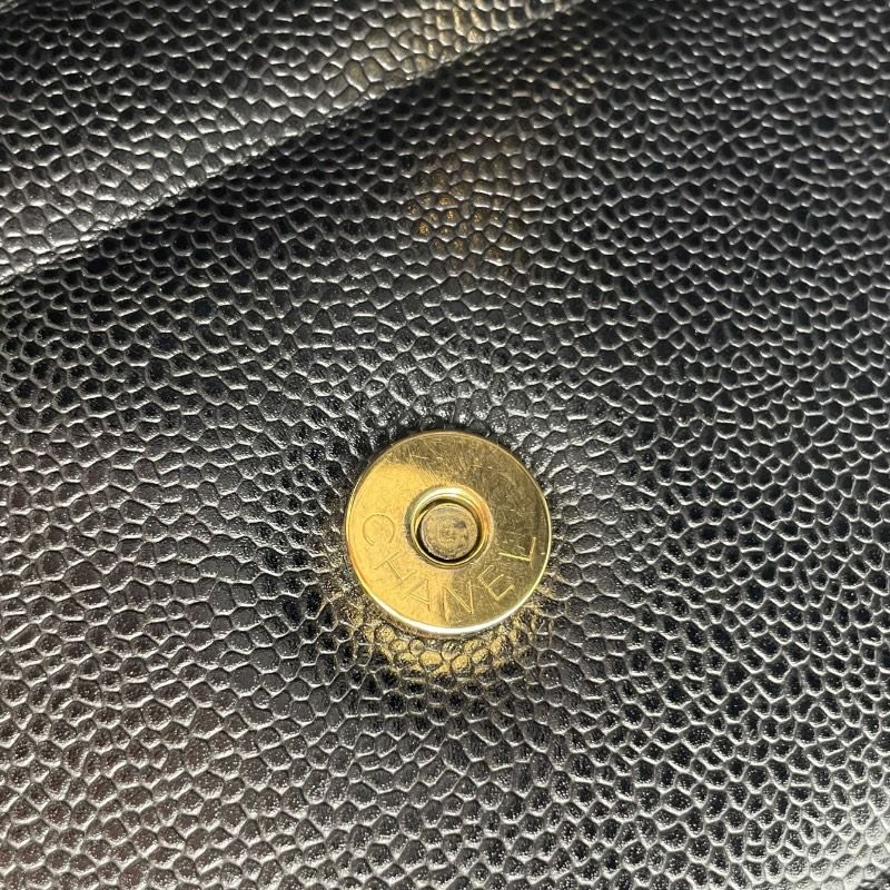 CHANEL Black Caviar Skin Chain Shoulder Bag with Gold Hardware