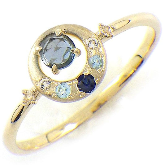 Exquisite Blue Topaz & Sapphire Circle Ring in K10 Yellow Gold
