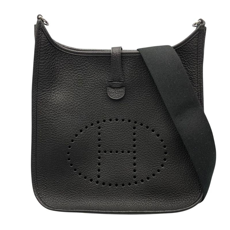 HERMES Evelyne 1 PM Black Togo Leather Shoulder Bag with Silver Hardware