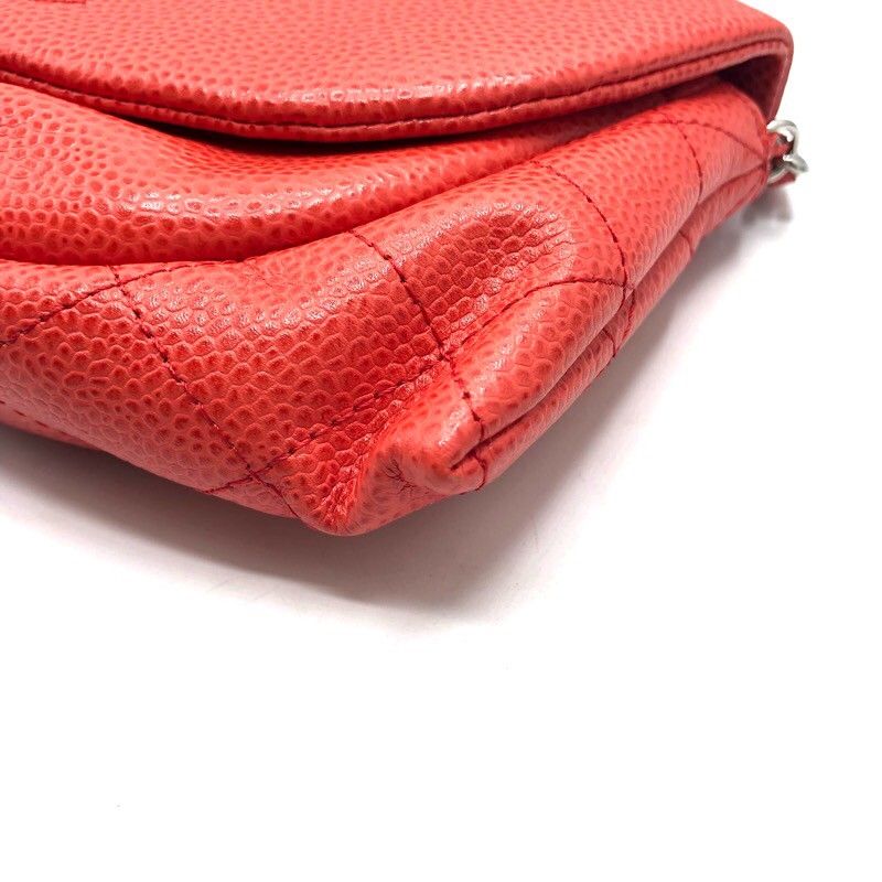 CHANEL Coco Mark Half Moon Chain Wallet in Red Orange Caviar