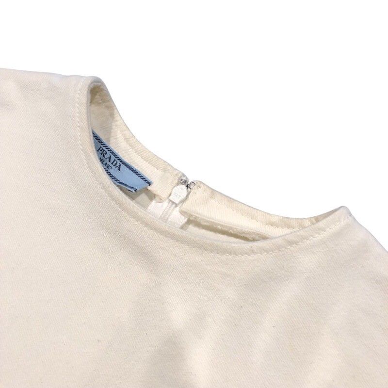 PRADA Triangle Logo Cream Cotton Cropped Top - Size 38