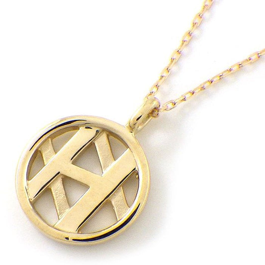 K10YG Round Circle Initial Necklace - Alphabet H