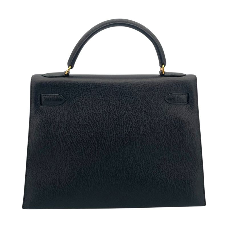 HERMES Kelly 32 Black Ardennes Handbag with Gold Hardware