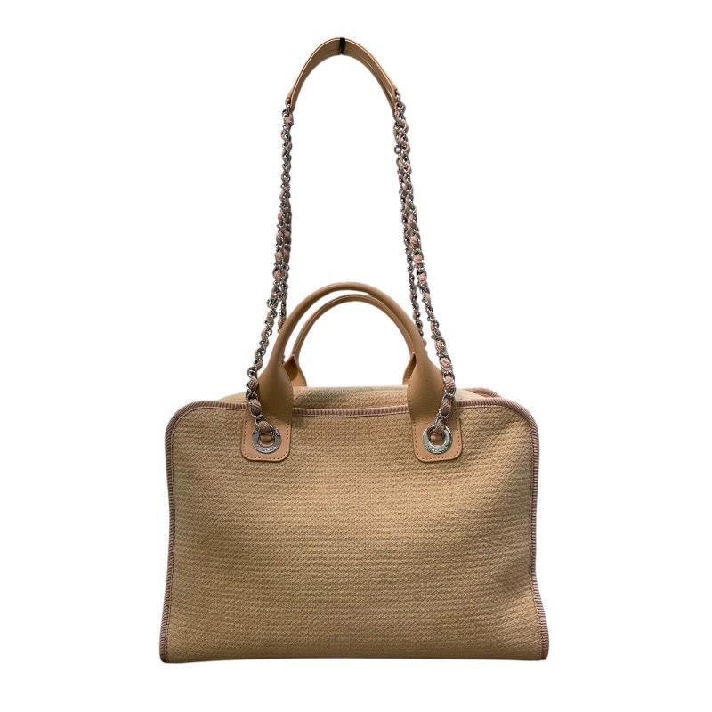 CHANEL Deauville Bowling Bag A92750 Beige & Silver Hardware