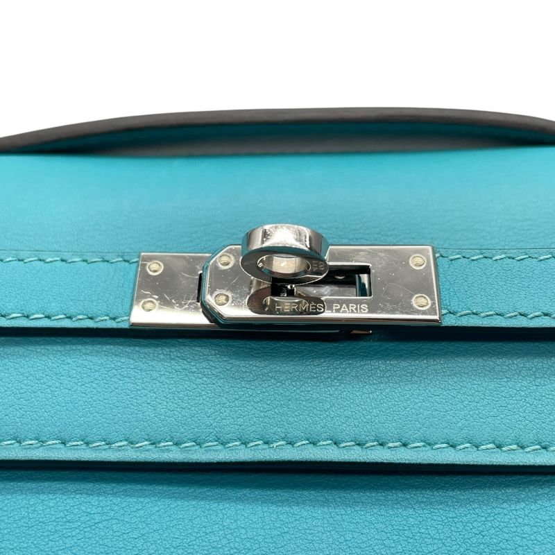 HERMES Kelly Pochette T Stamp in Blue Paon with Silver Hardware