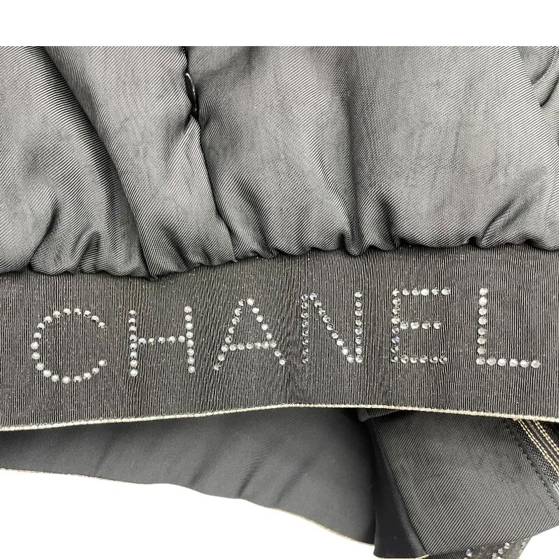 CHANEL Rhinestone Logo Puff Jacket - Black, Size 36