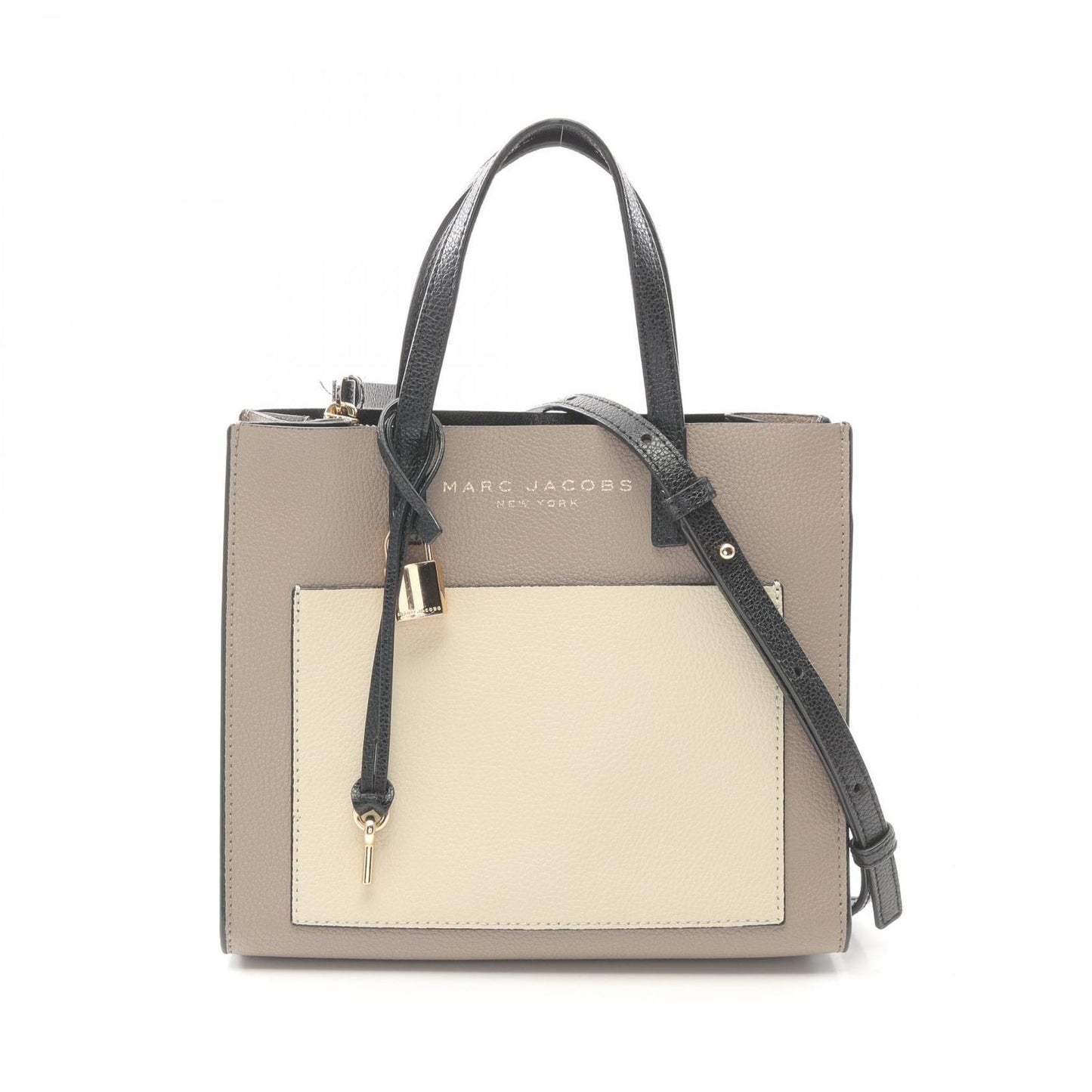 MARC JACOBS Grind Mini Tote Handbag in Grey Beige Leather