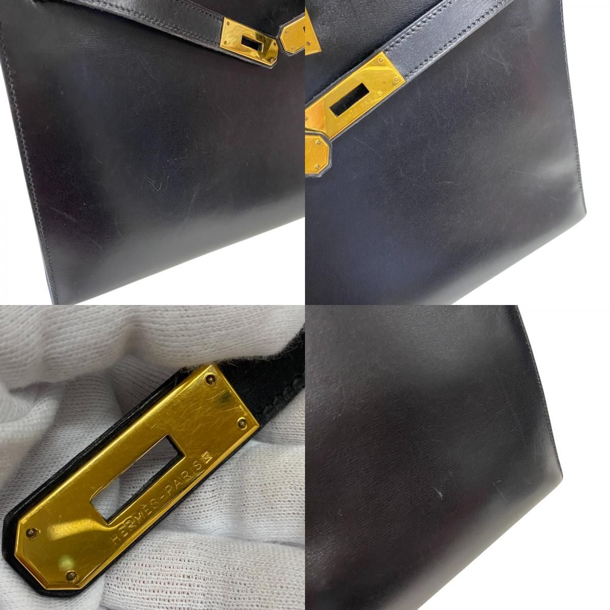 HERMES Kelly 32 Black Box Calf Handbag with Gold Hardware