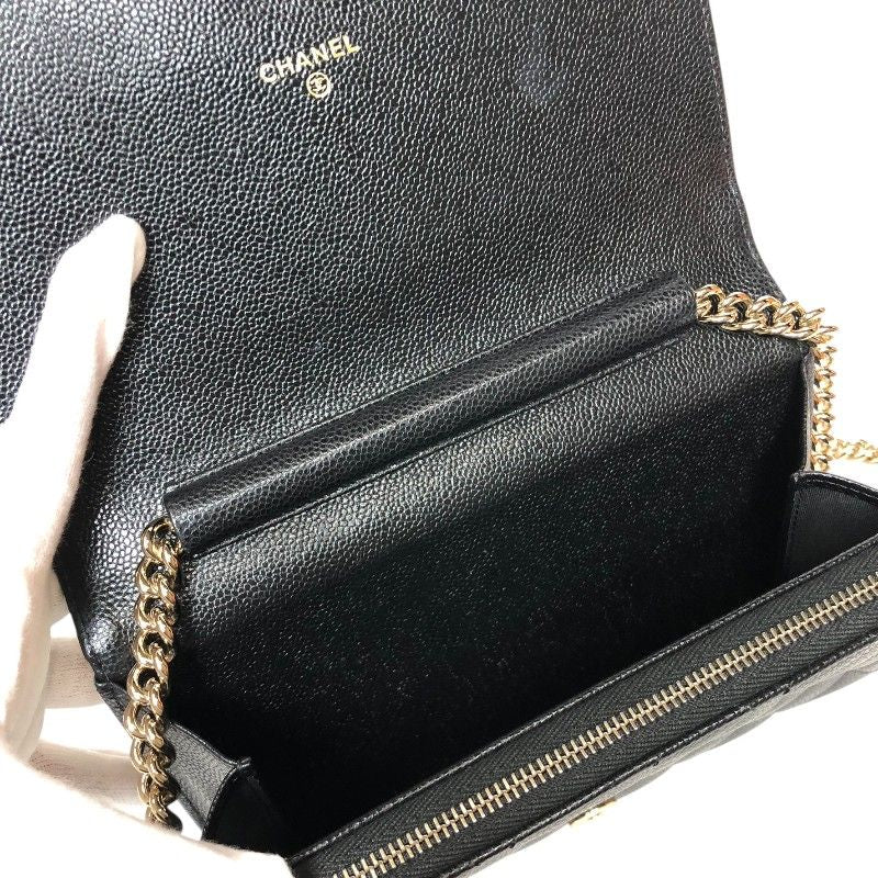 CHANEL Boy Chanel Chain Wallet in Black Caviar with Gold Hardware