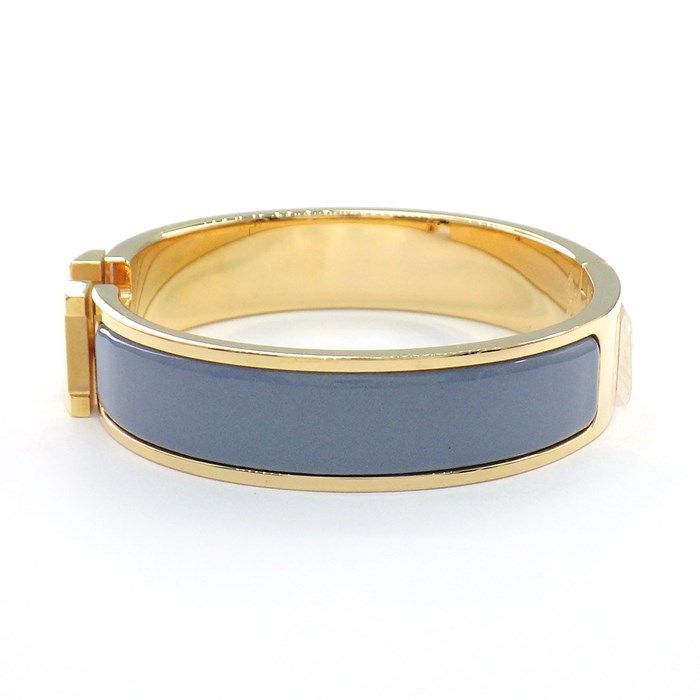 HERMES Click H PM Bracelet in Blue Grey Enamel - Exquisite Craftsmanship