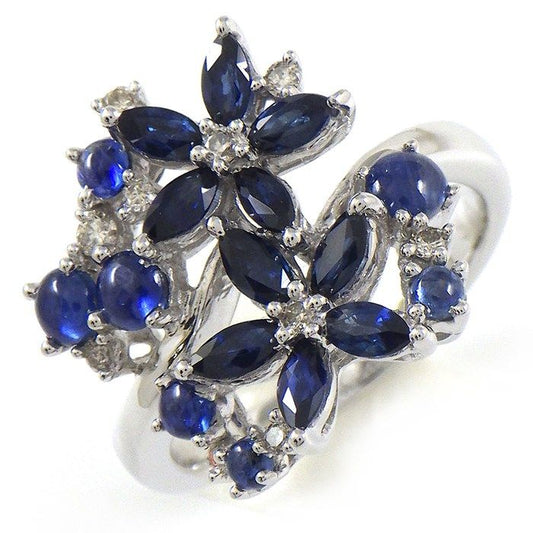 Exquisite Sapphire & Diamond Floral Motif Ring in K18 White Gold
