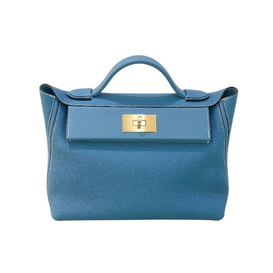 HERMES Vanquatre 24 Handbag in New Blue Jean with Gold Hardware