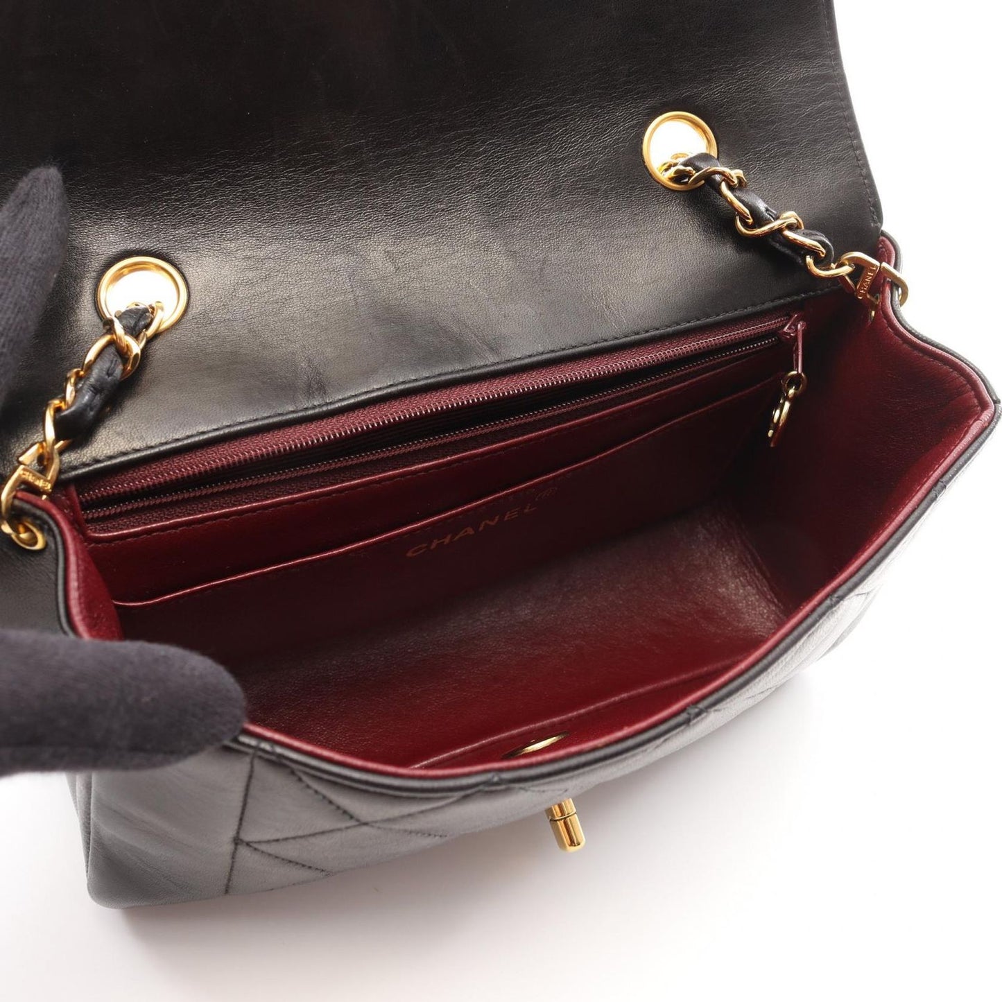 CHANEL Matelassé Diana Flap Shoulder Bag in Black Lambskin