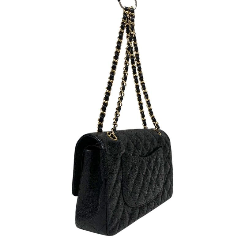 CHANEL Matelassé 25 Black Caviar Skin Shoulder Bag with Gold Hardware
