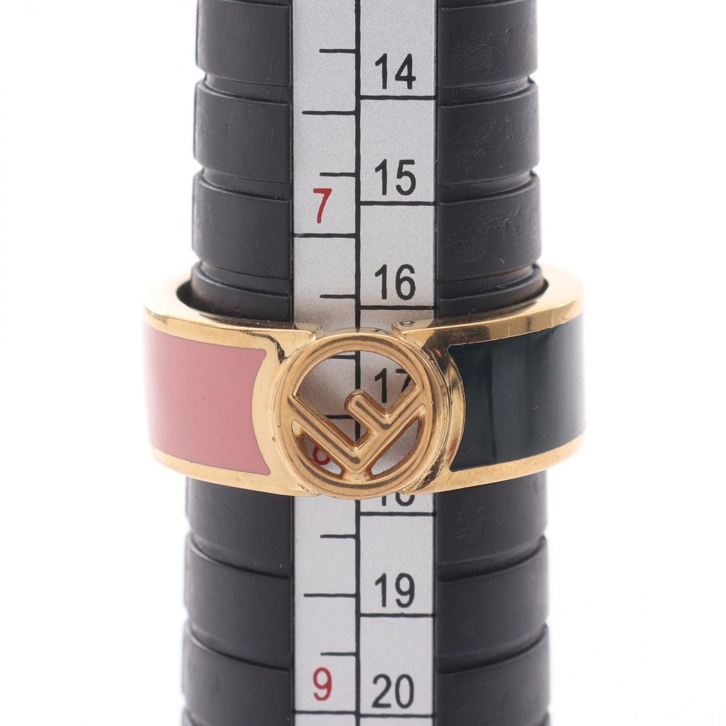 FENDI 'F is FENDI' Ring in Black/Pink Gold Plating - Size 16.5