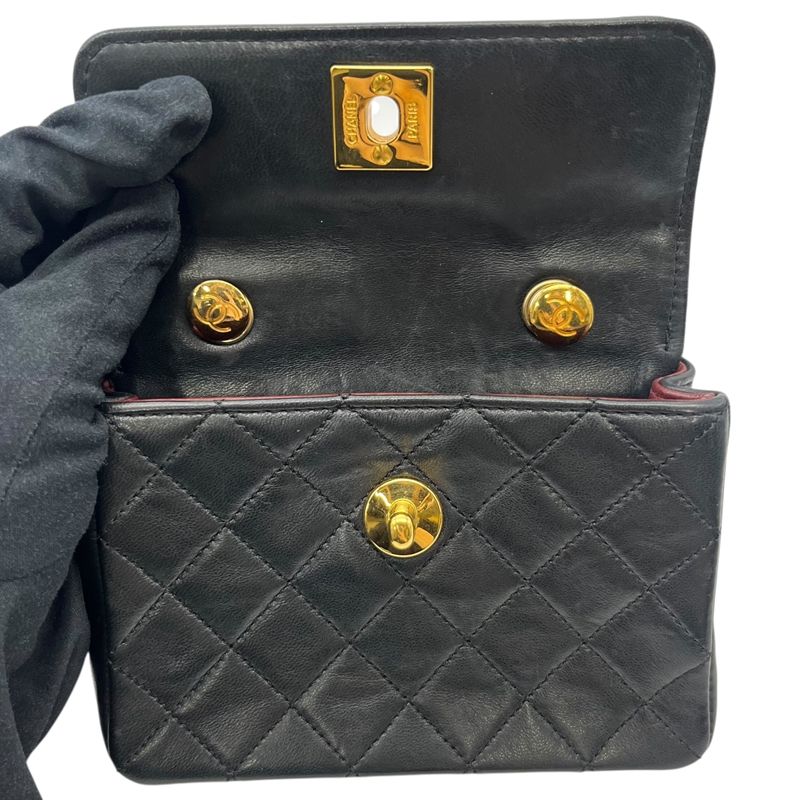 CHANEL Mini Mini Matelassé Black Lambskin Shoulder Bag
