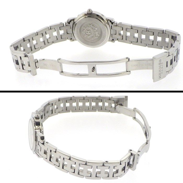 HERMES Clipper Nacre CL4.230 Diamond Bezel Pink Shell Dial Watch