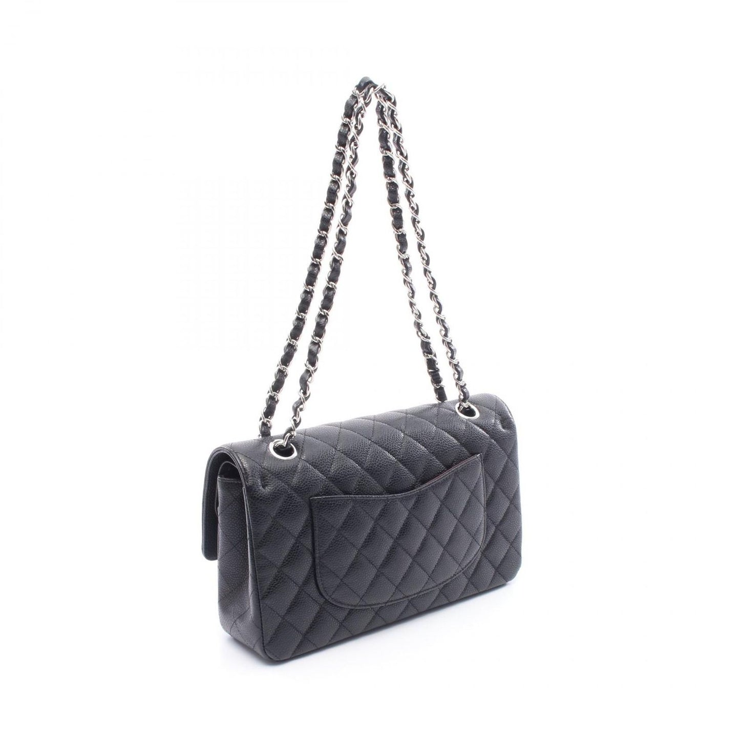 CHANEL Matelassé Double Flap Shoulder Bag in Black Caviar Skin
