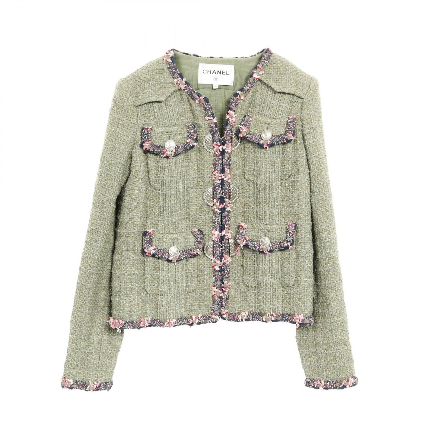 CHANEL No-Collar Jacket in Luxurious Wool Fabric - Size 34