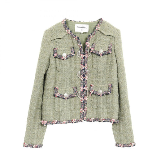 CHANEL No-Collar Jacket in Luxurious Wool Fabric - Size 34