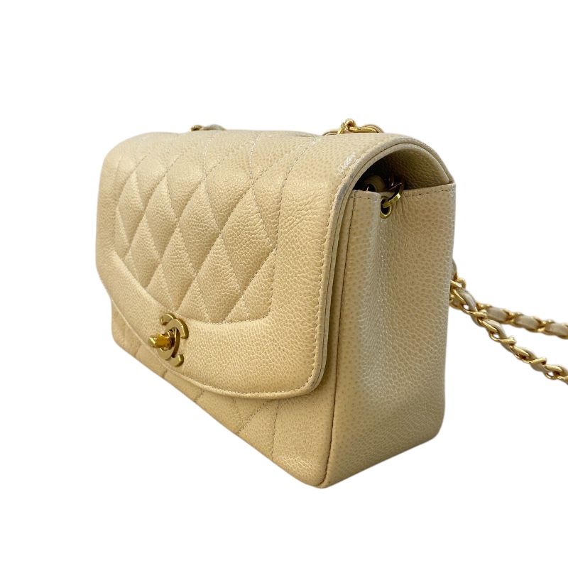 CHANEL Diana 22 Beige Caviar Skin Shoulder Bag with Gold Hardware