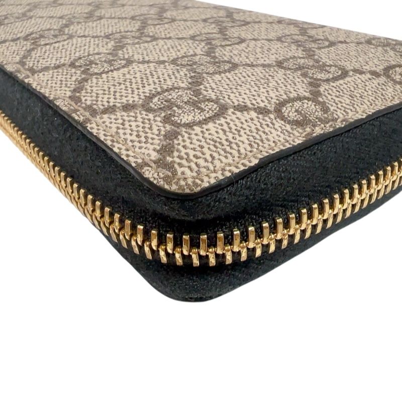 GUCCI Double G Zip Around Wallet - Black/Beige with Gold Hardware