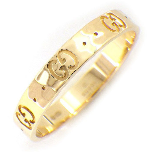 GUCCI Hammered Finish GG Logo Ring in 18K Yellow Gold - Size 26