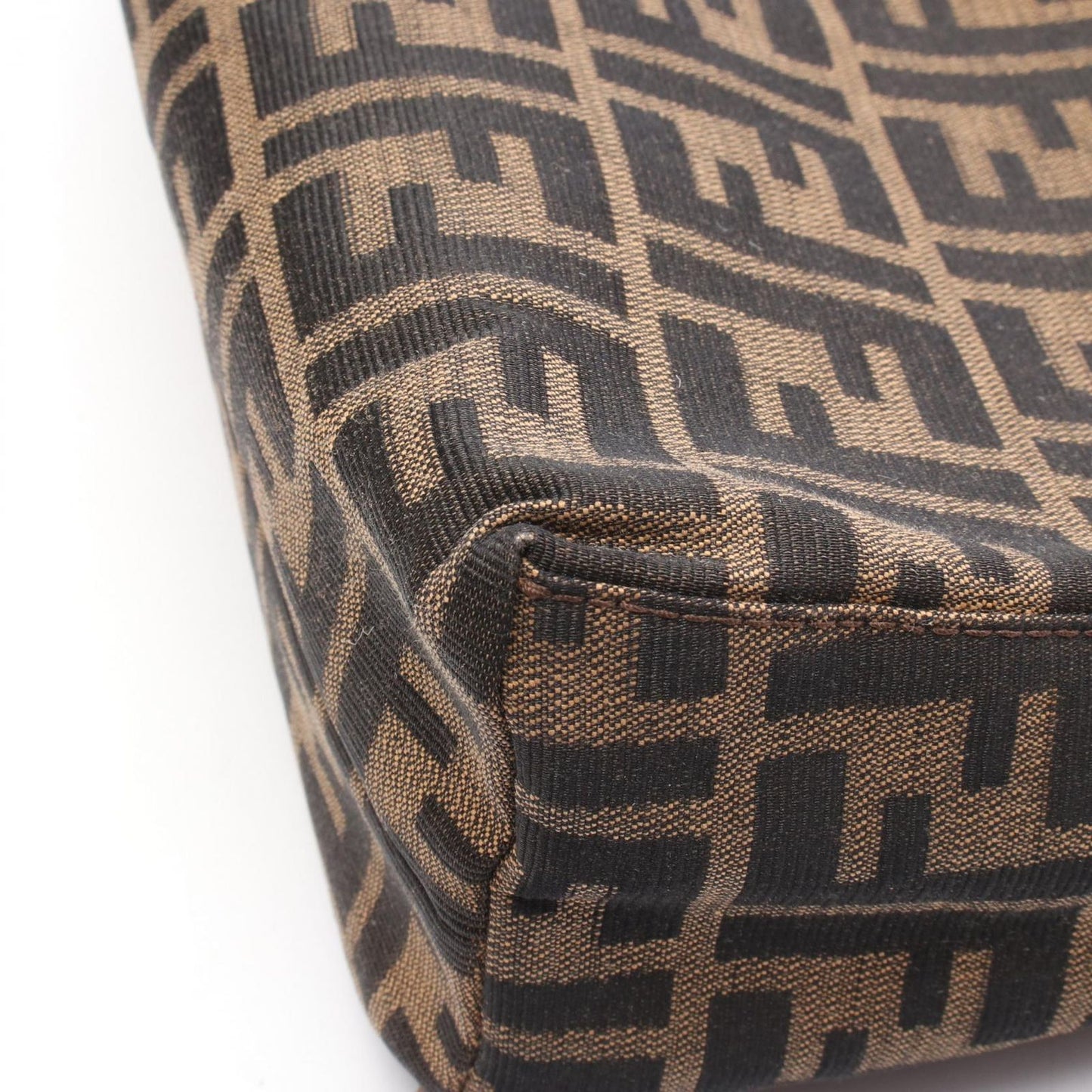 FENDI Zucca Shoulder Bag in Black/Khaki Canvas & Leather