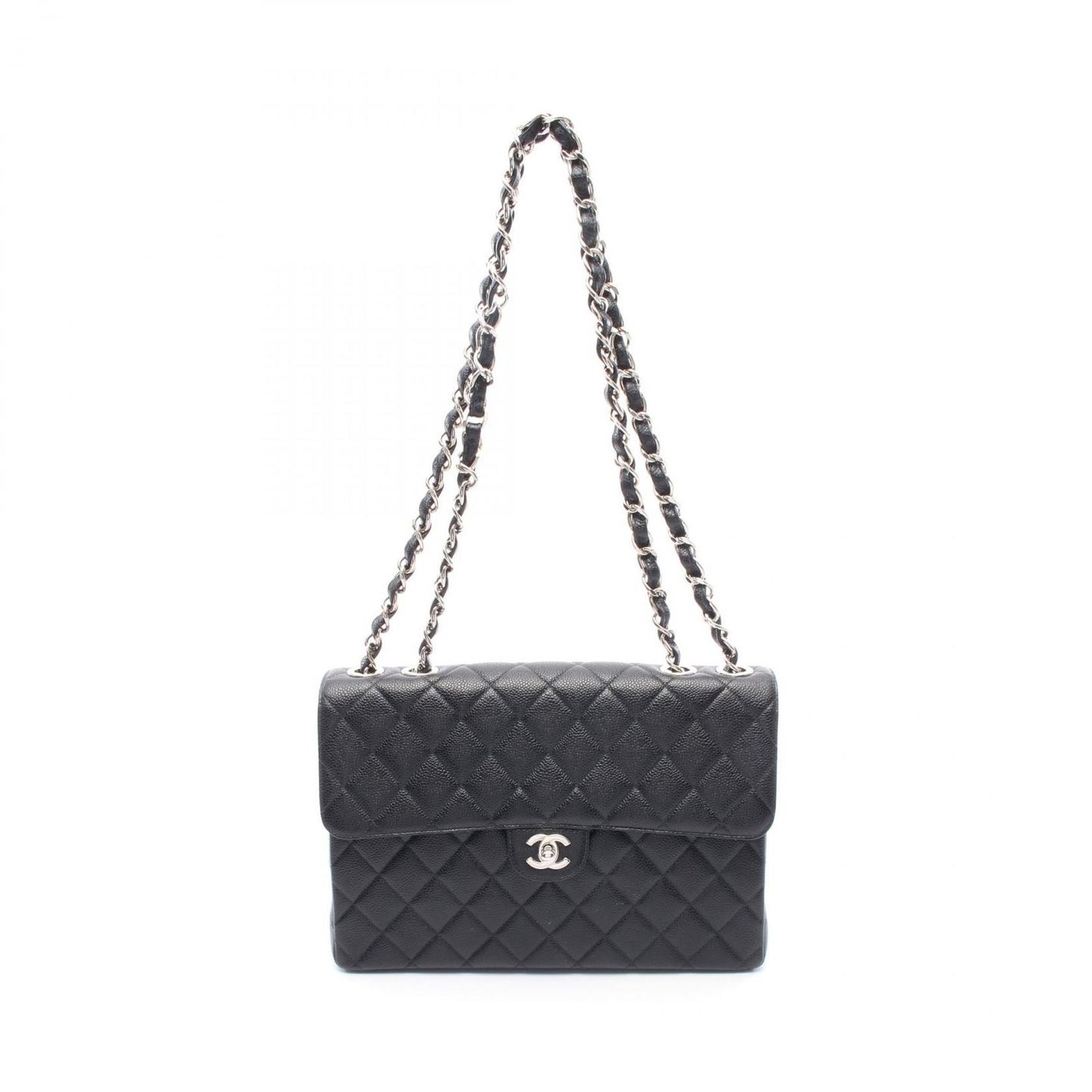 CHANEL Matelassé 30 Single Flap Shoulder Bag in Black Caviar Skin