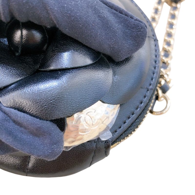 CHANEL Camellia Chain Shoulder Bag - Black Lambskin with Gold Hardware