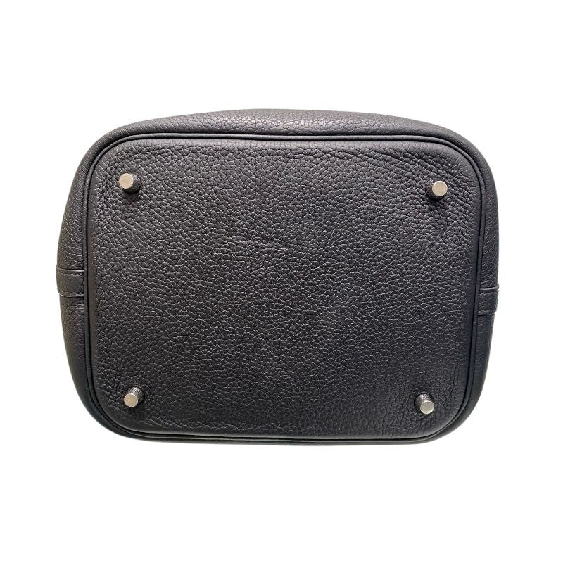 HERMES Picotin Lock MM Black Togo Leather Handbag with Silver Hardware