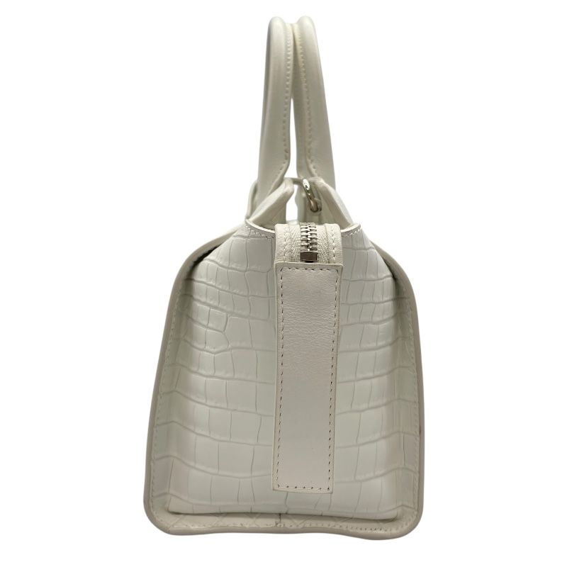 SAINT LAURENT Downtown Cabas White Croc-Embossed Leather Shoulder Bag
